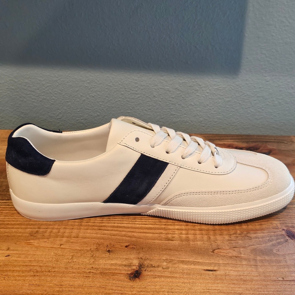 Lauren Ralph Lauren Womens Braylee Leather Sneakers White Navy Blue Stripe 9B - Picture 4 of 7